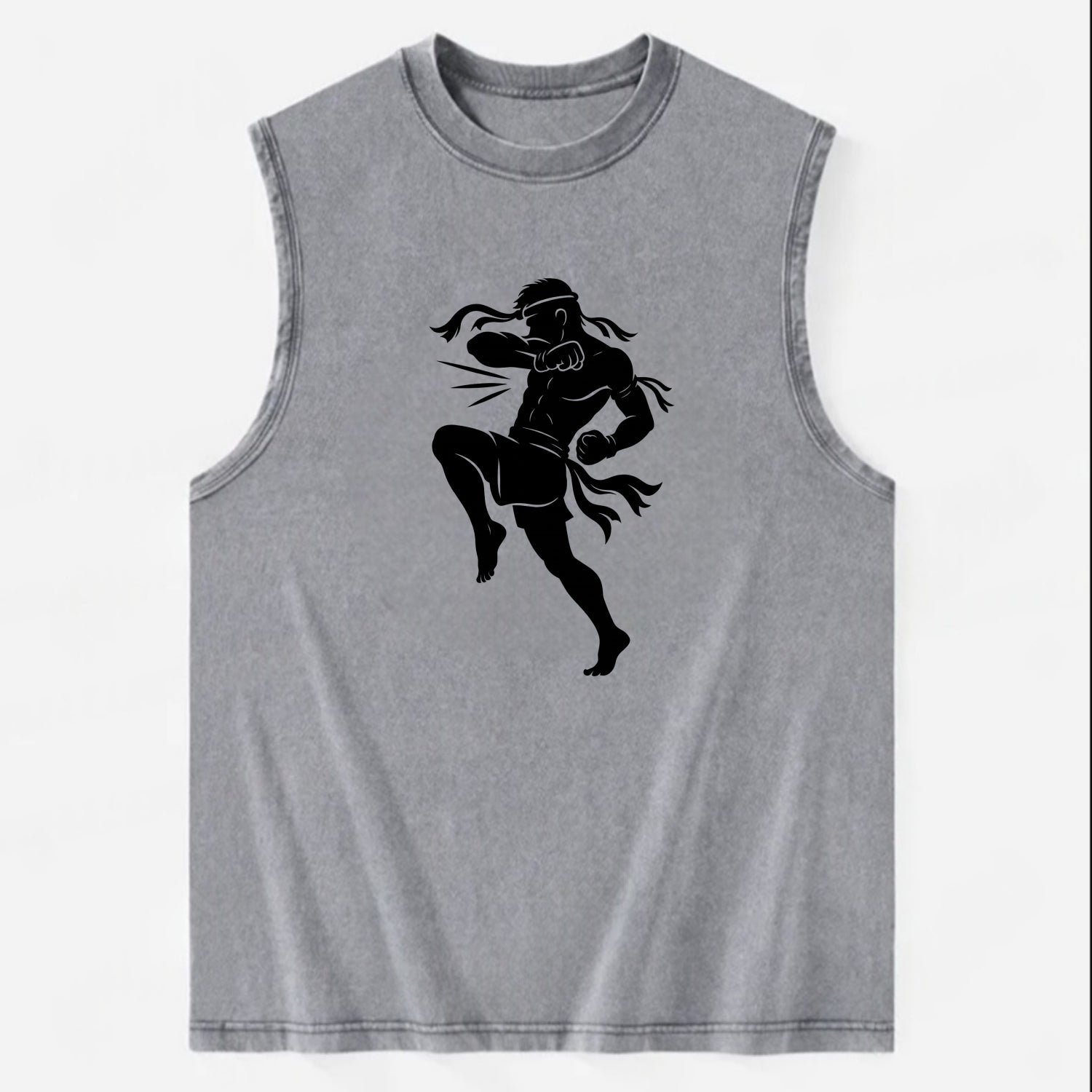 Thai Muay Thai fighter elbow strike - Vintage Washed Tank - Grey