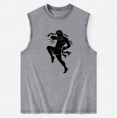 Thai Muay Thai fighter elbow strike - Vintage Washed Tank - Grey