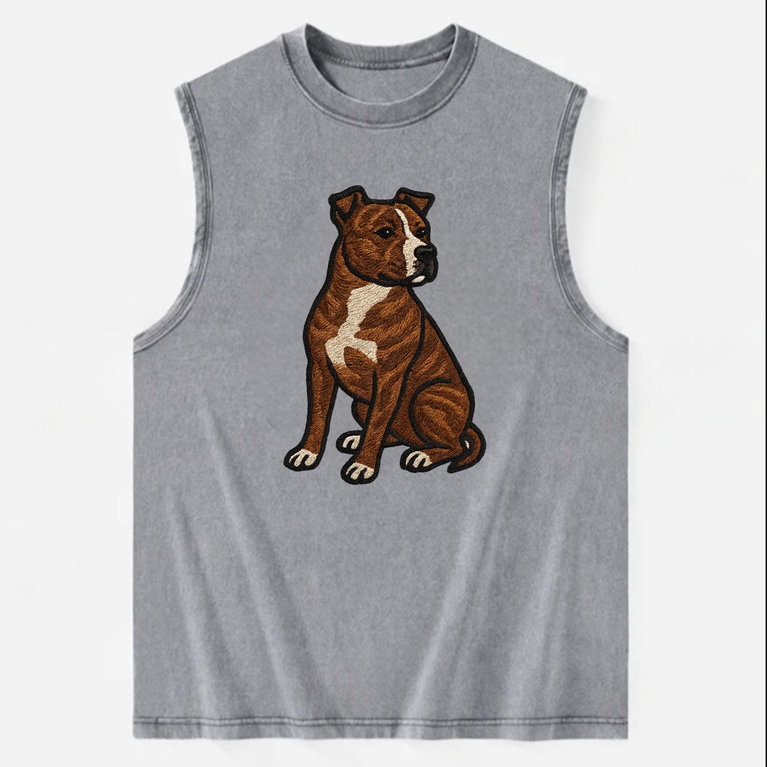 American Staffordshire Terrier - Brindle embroidered pose - Vintage Washed Tank - Grey