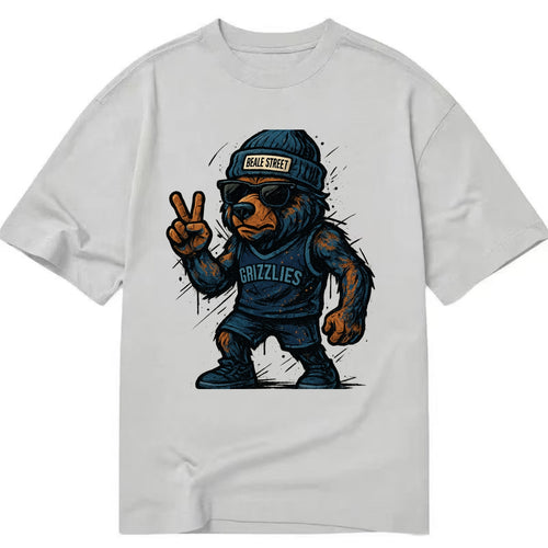 Memphis Grizzly Bear wearing Grizzlies navy and light blue beanie with Beale - Classic T-shirt