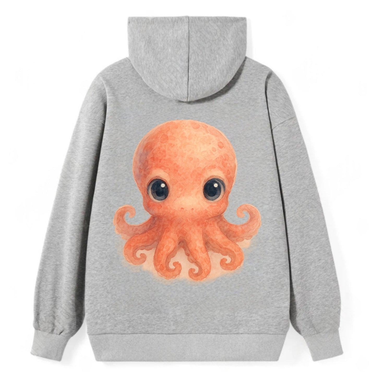Baby Octopus - red-orange, eight tiny tentacles curled, large intelligent - Classic Pullover Hoodie - Grey