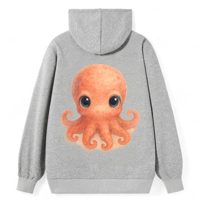 Baby Octopus - red-orange, eight tiny tentacles curled, large intelligent - Classic Pullover Hoodie - Grey
