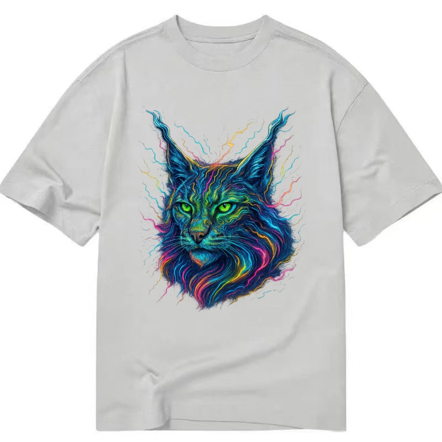 Wild lynx with ear tufts transforming into liquid mercury flows, silver and gold - Classic T-shirt - Grey