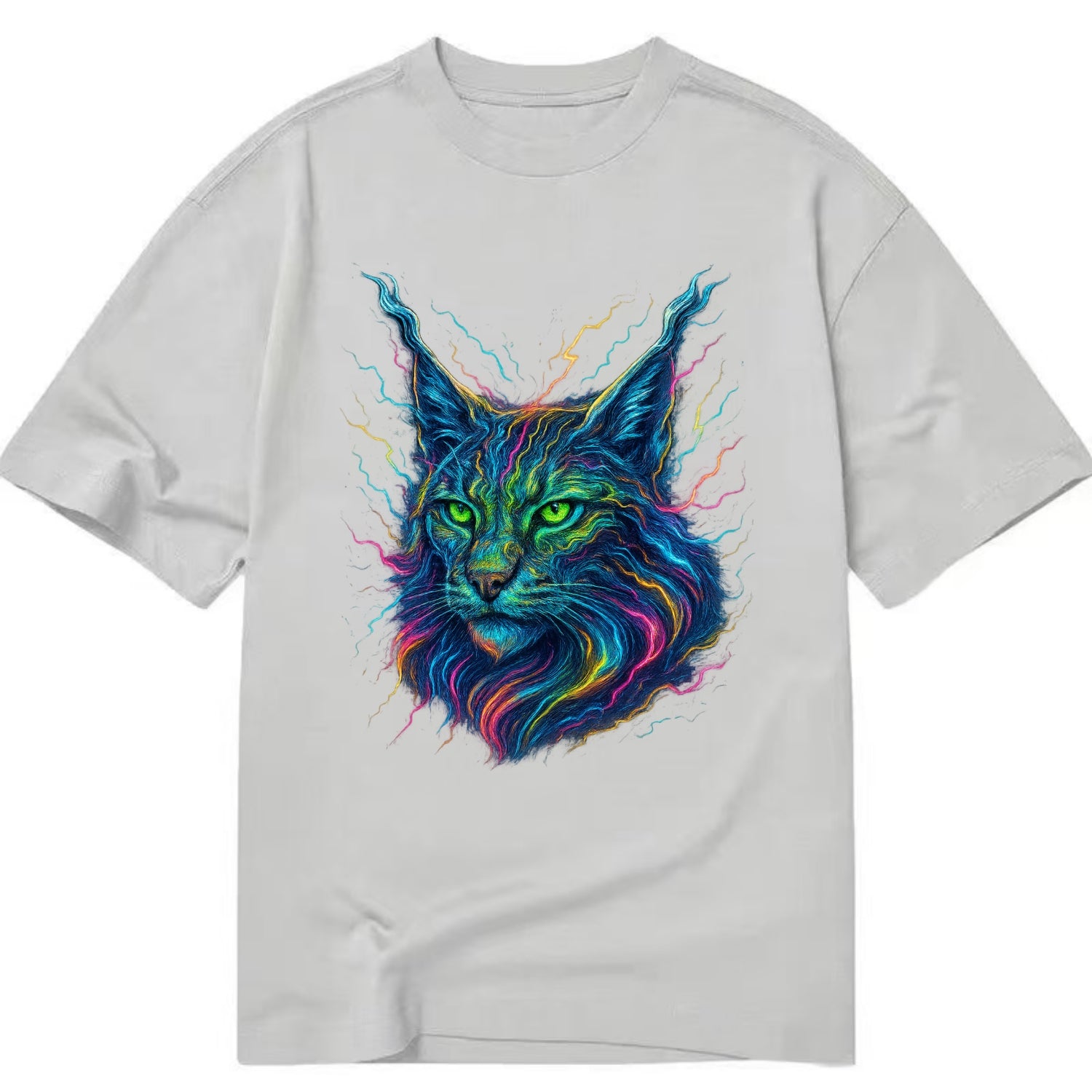 Wild lynx with ear tufts transforming into liquid mercury flows, silver and gold - Classic T-shirt - Grey