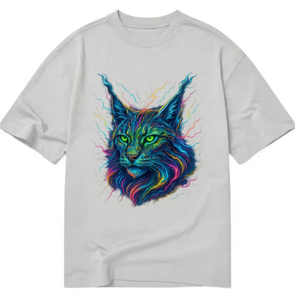 Wild lynx with ear tufts transforming into liquid mercury flows, silver and gold - Classic T-shirt - Grey