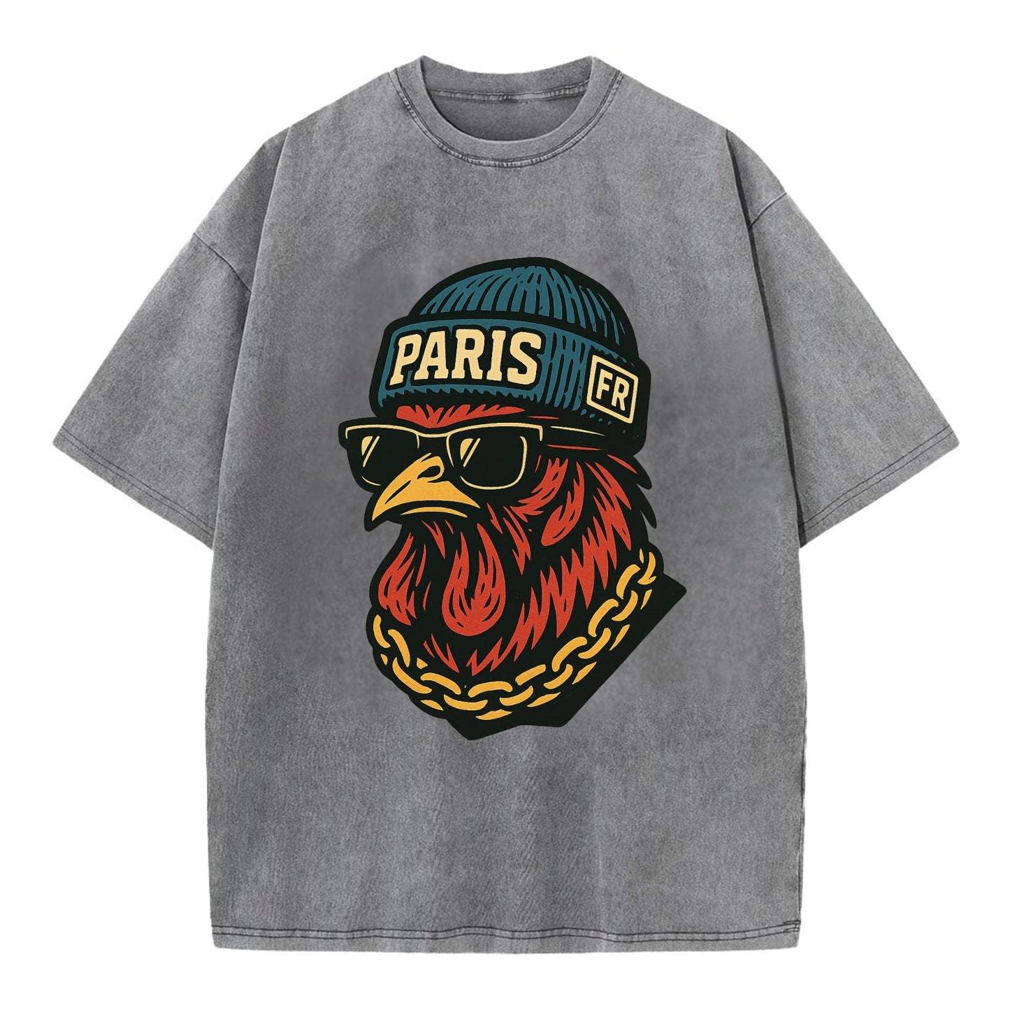 Paris Rooster - Vintage T-shirt - Grey