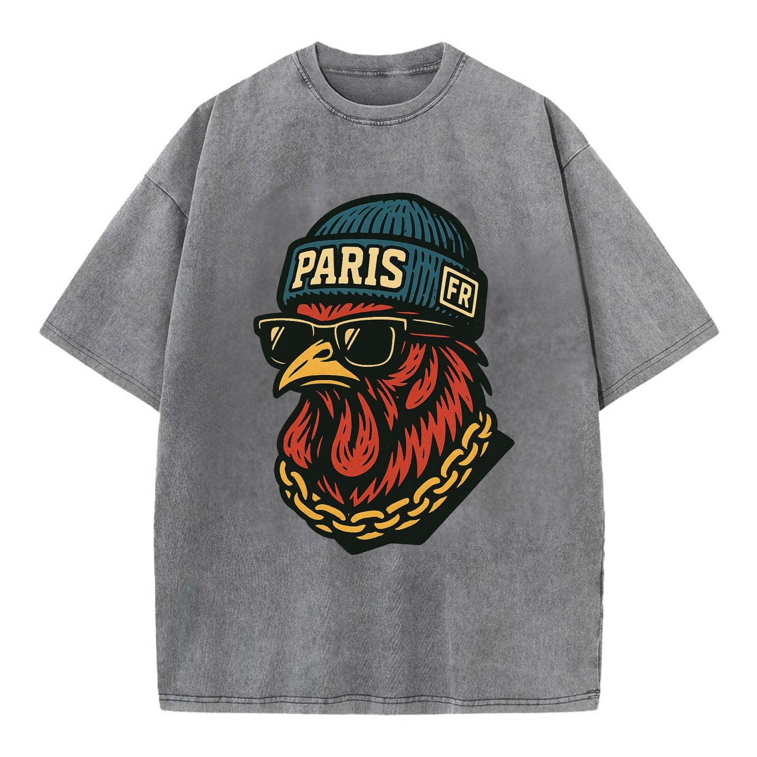 Paris Rooster - Vintage T-shirt - Grey