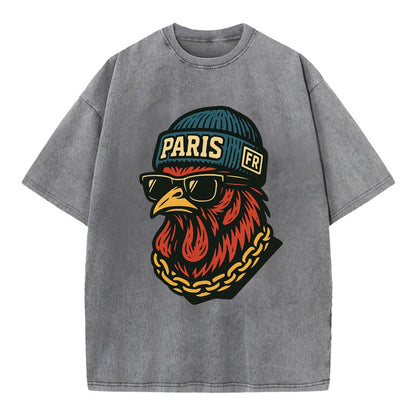 Paris Rooster - Vintage T-shirt - Grey