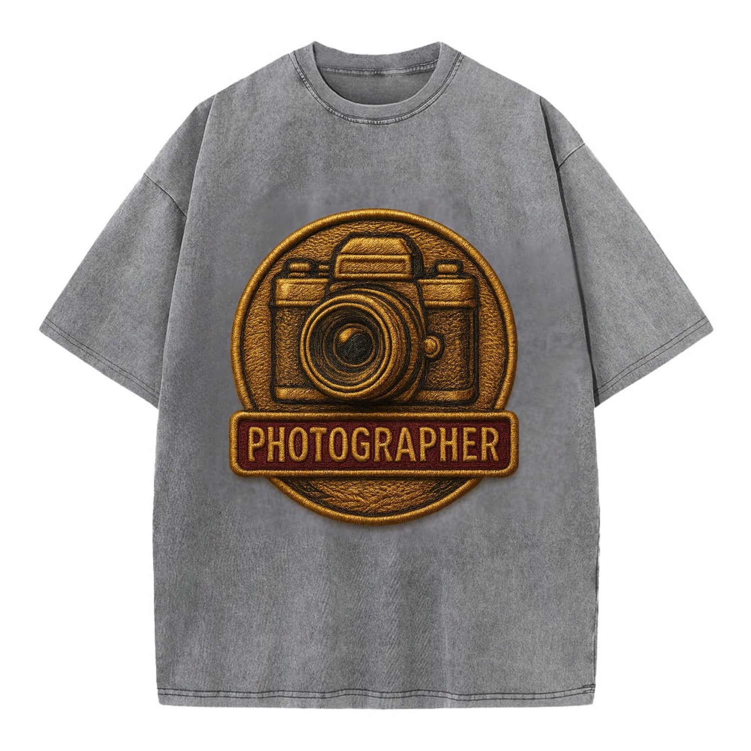 Camera with vintage lens - photographer badge - Vintage T-shirt - Grey
