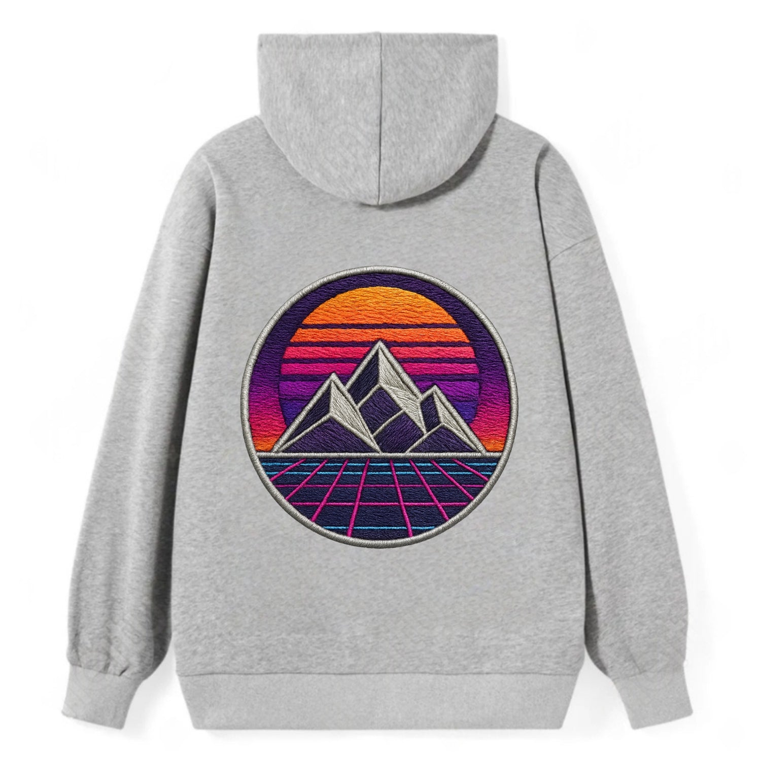 Retrowave Mountains - Classic Pullover Hoodie - Grey