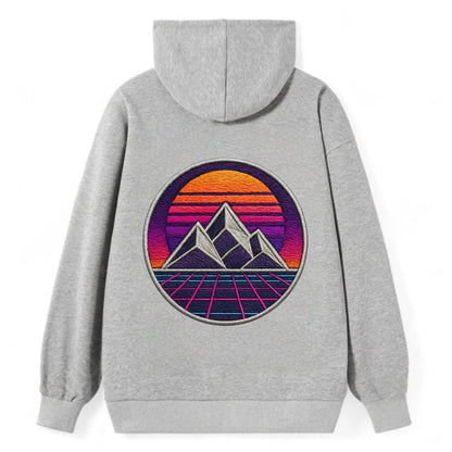 Retrowave Mountains - Classic Pullover Hoodie - Grey