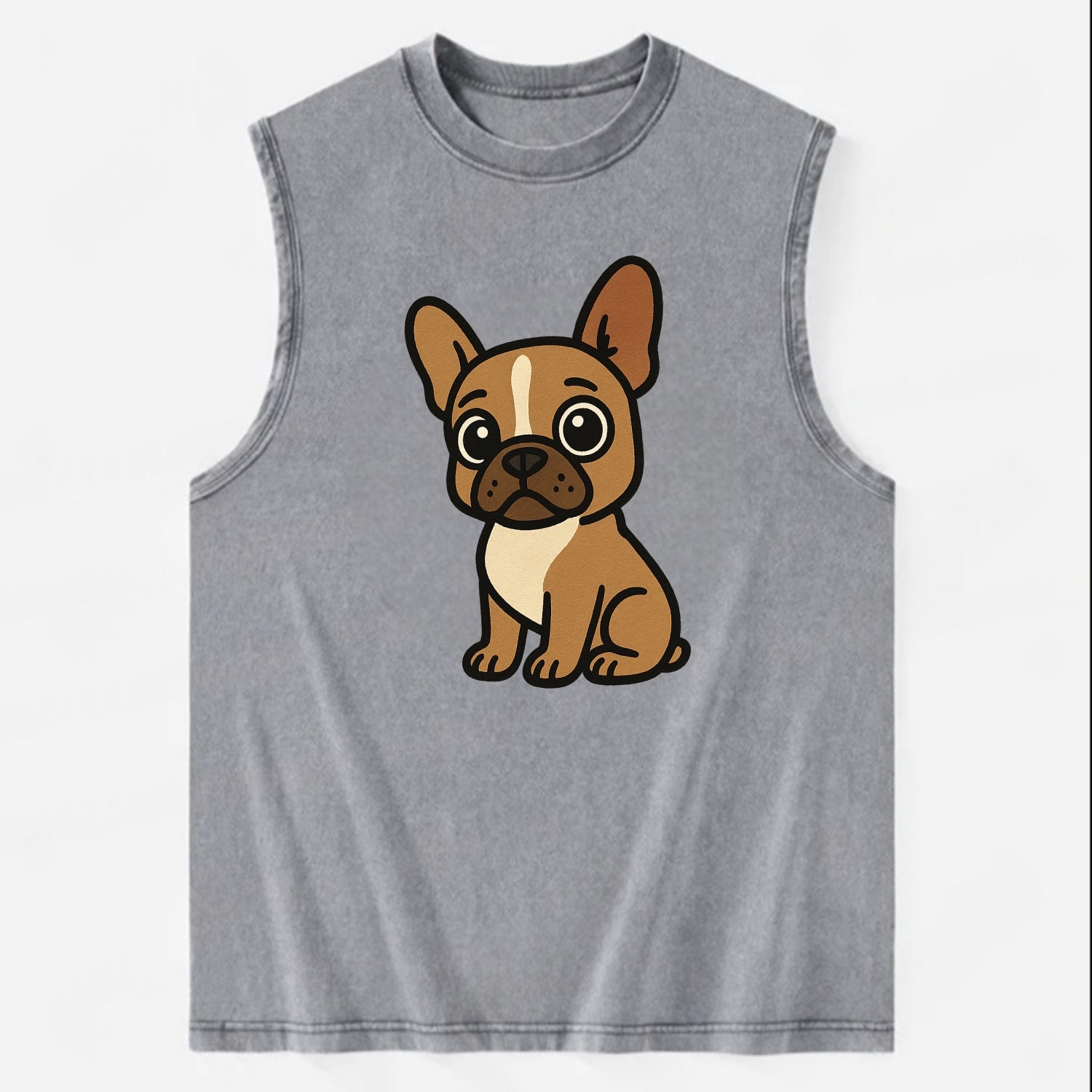French Bulldog - Head tilt one ear up - Vintage Washed Tank - Grey