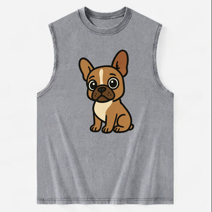 French Bulldog - Head tilt one ear up - Vintage Washed Tank - Grey