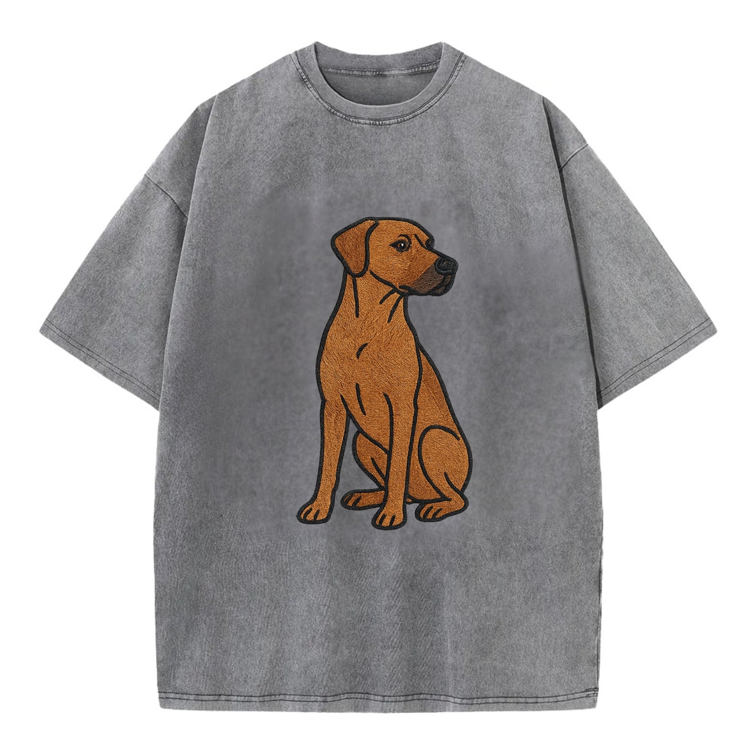 Rhodesian Ridgeback - Red wheaten embroidered pose - Vintage T-shirt - Grey