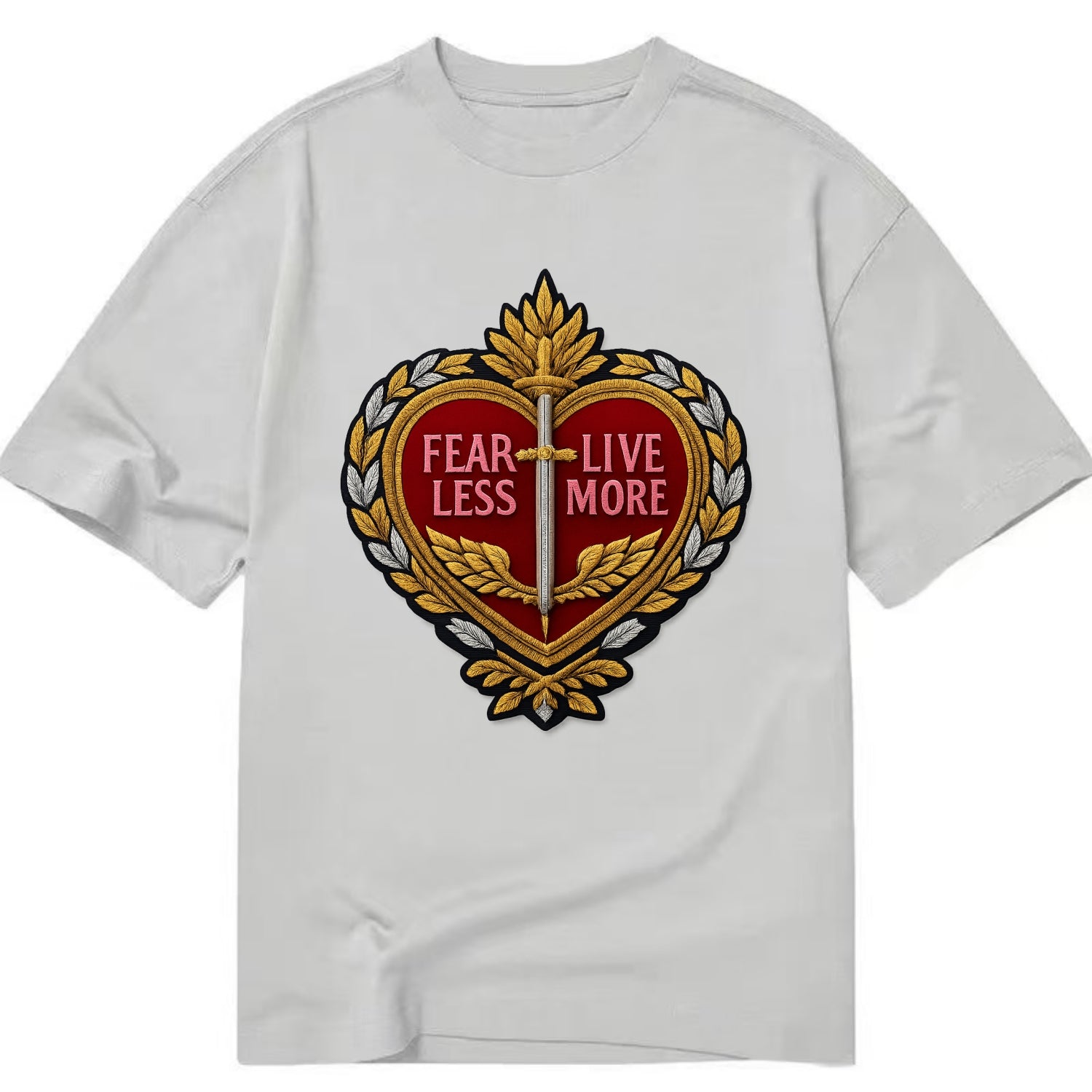 FEAR LESS LIVE MORE - heart with text in red , courage - Classic T-shirt - Grey