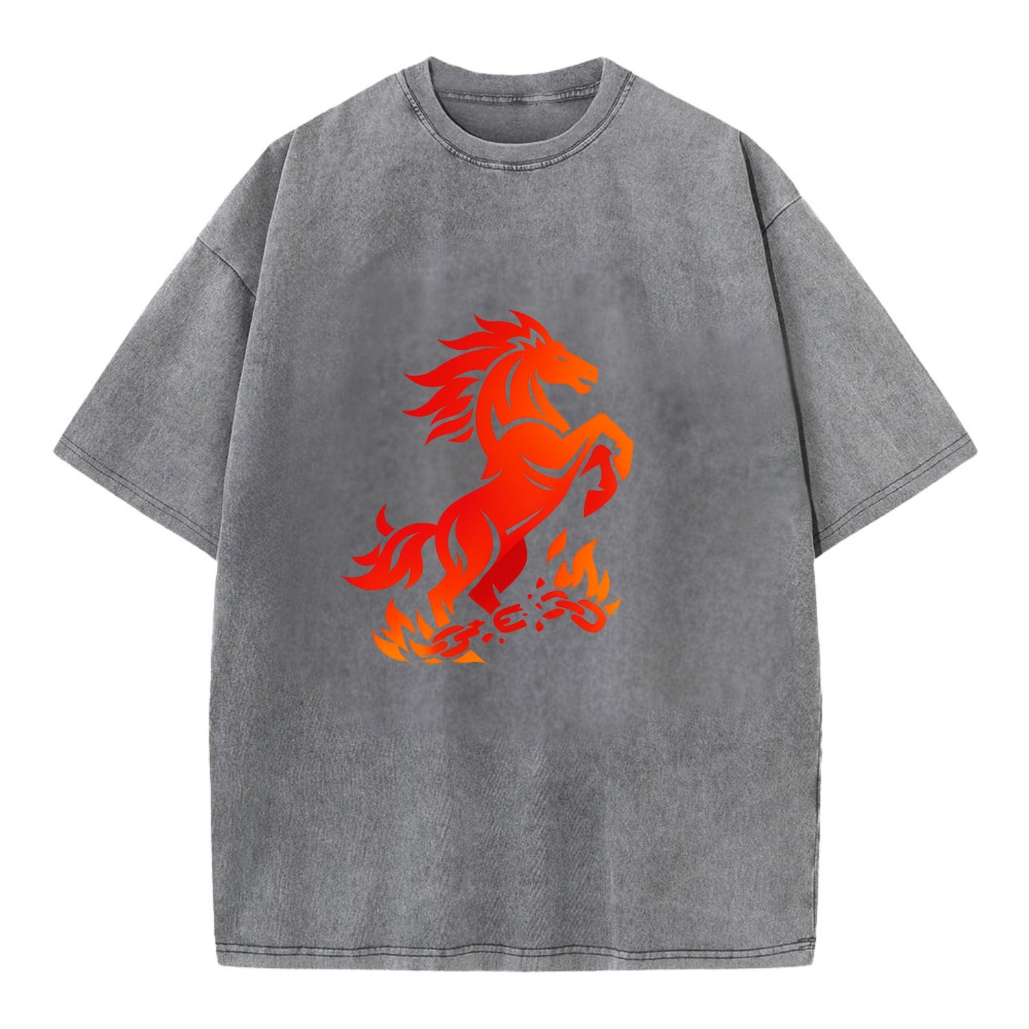FREEDOM FLAMES | Wild horse breaking fire chains | Liberation | Barriers burned | - Vintage T-shirt - Grey