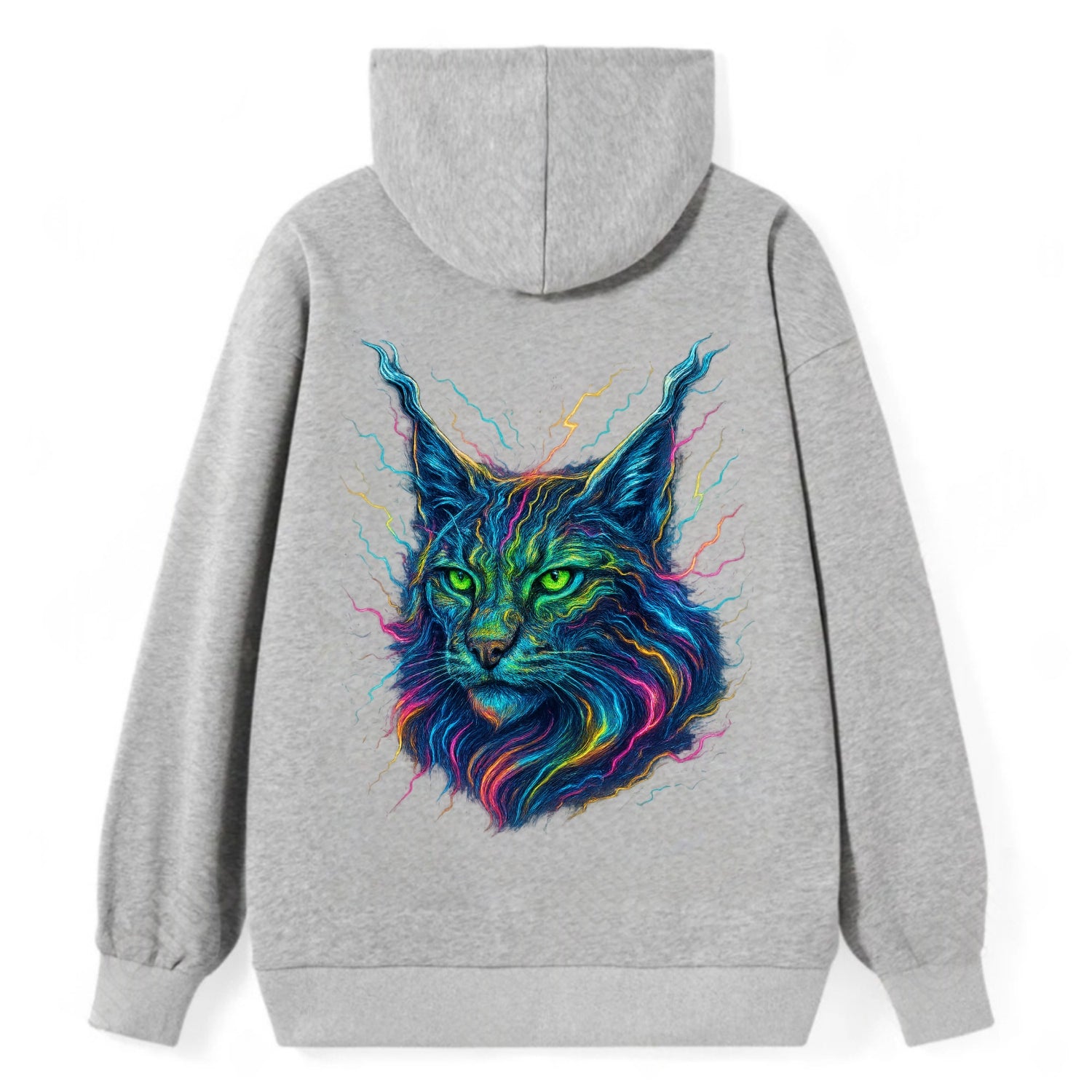 Wild lynx with ear tufts transforming into liquid mercury flows, silver - Classic Pullover Hoodie - Grey