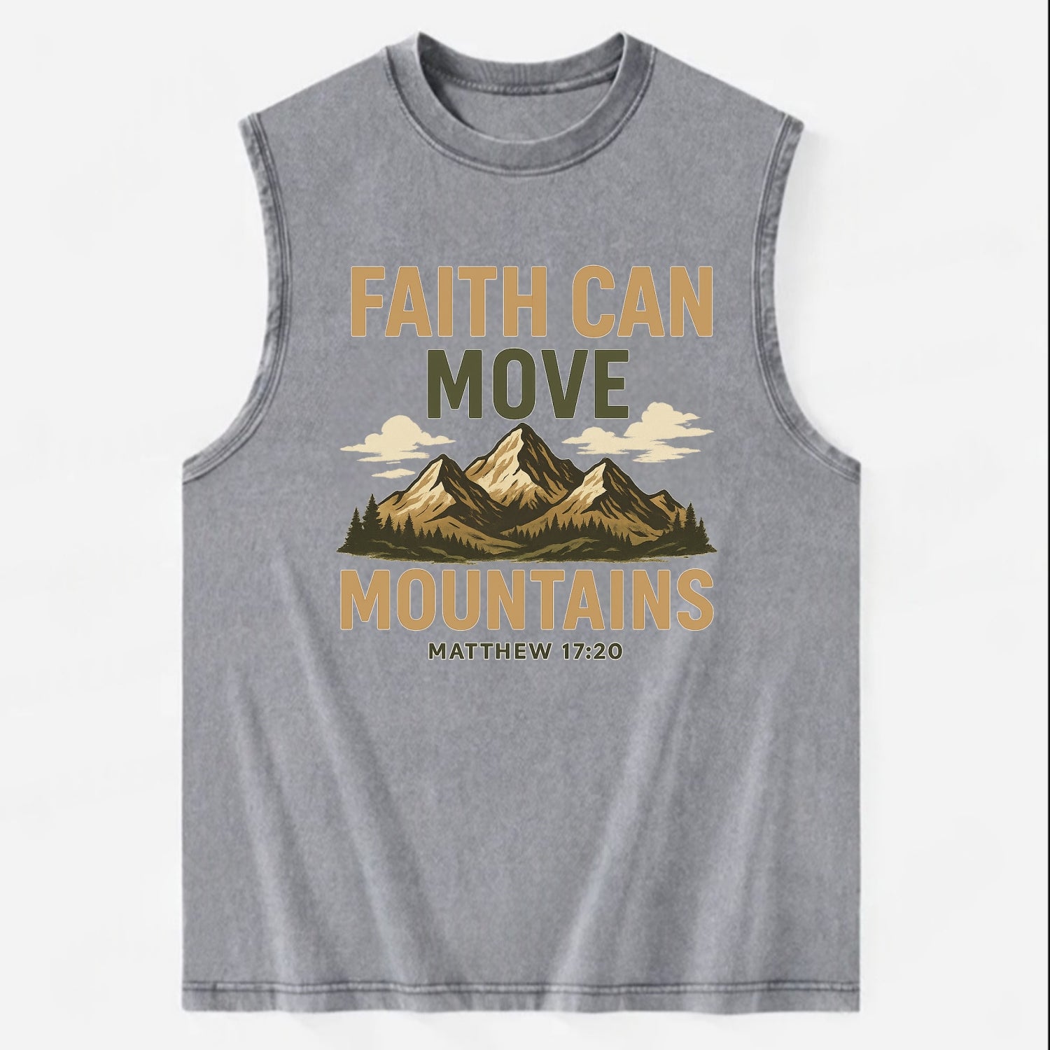 Matthew 17:20 Mountains - Vintage Washed Tank - Grey