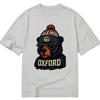 Oxford Black Bear wearing Ole Miss beanie with rebel patch - Classic T-shirt - Grey