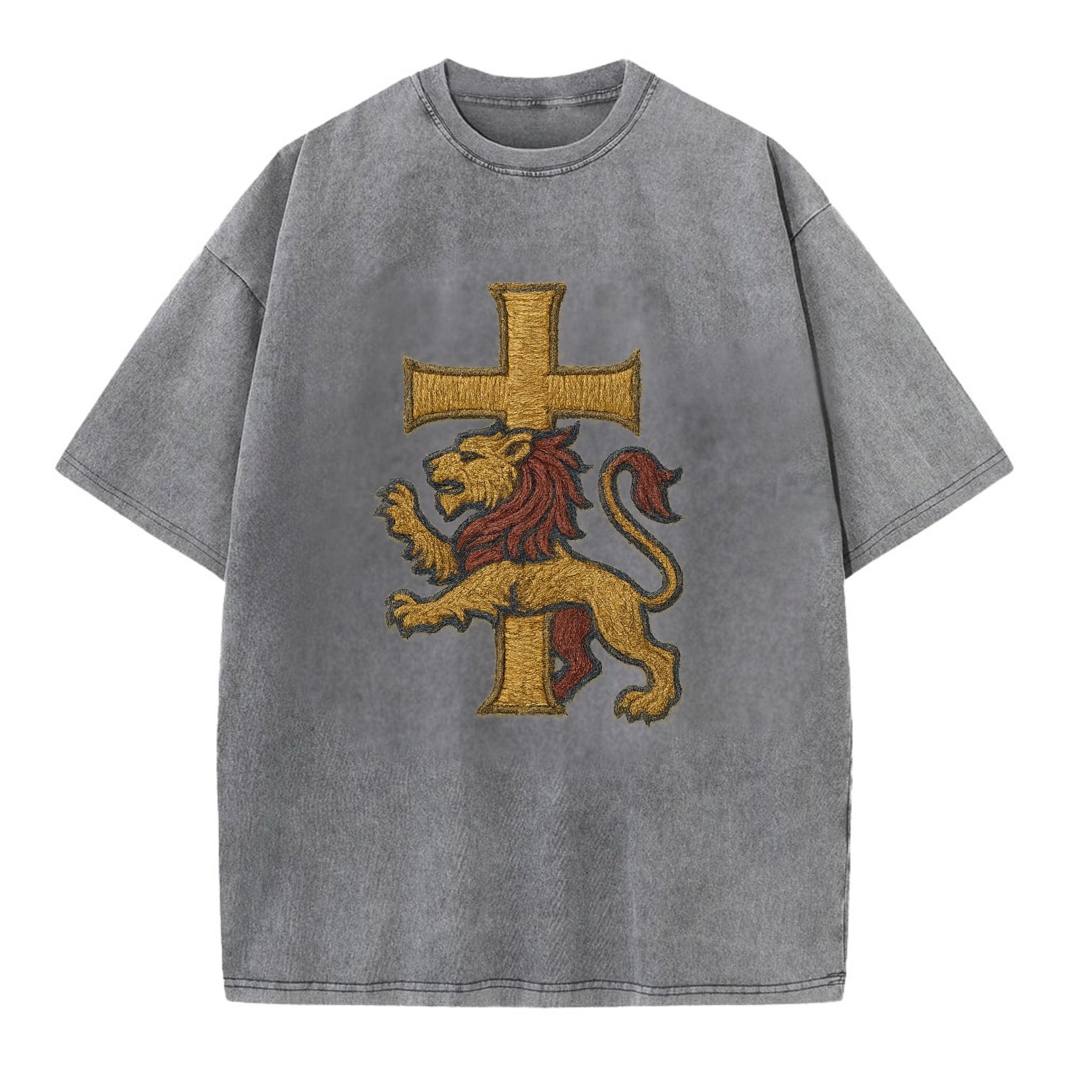 Lion and Cross  - Vintage T-shirt - Grey