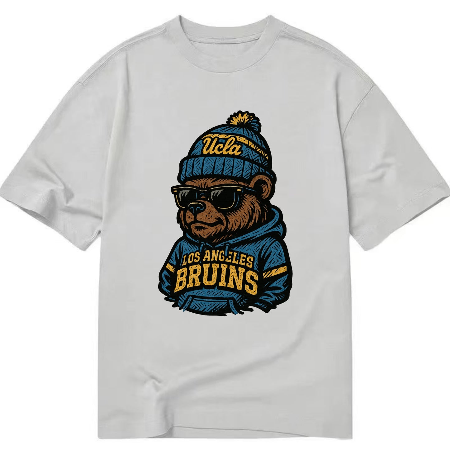Los Angeles Bruin wearing UCLA beanie with script patch - Classic T-shirt - Grey