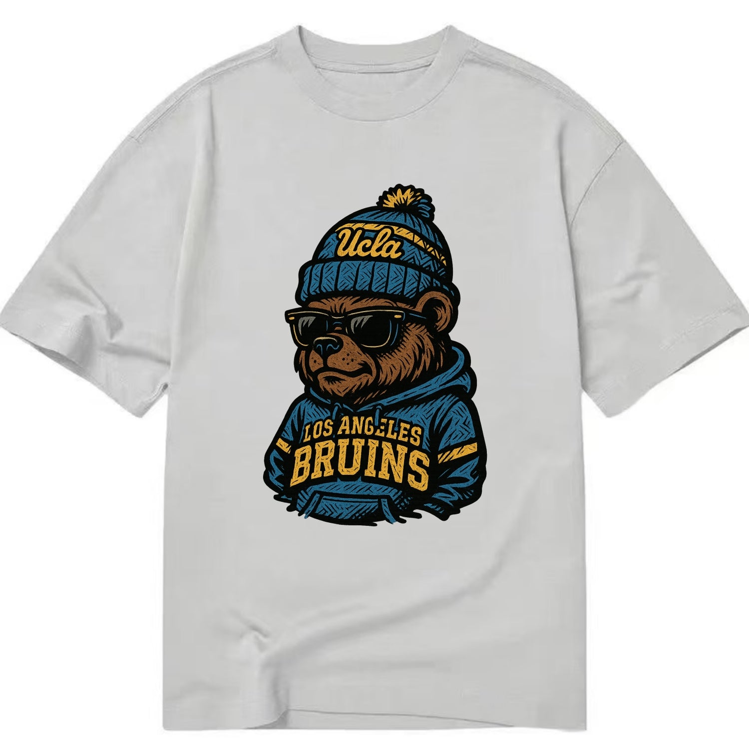 Los Angeles Bruin wearing UCLA beanie with script patch - Classic T-shirt - Grey