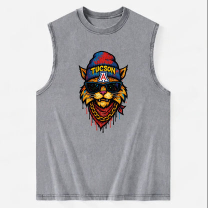 Tucson Wildcat wearing Arizona beanie with A patch - Vintage Washed Tank - Grey