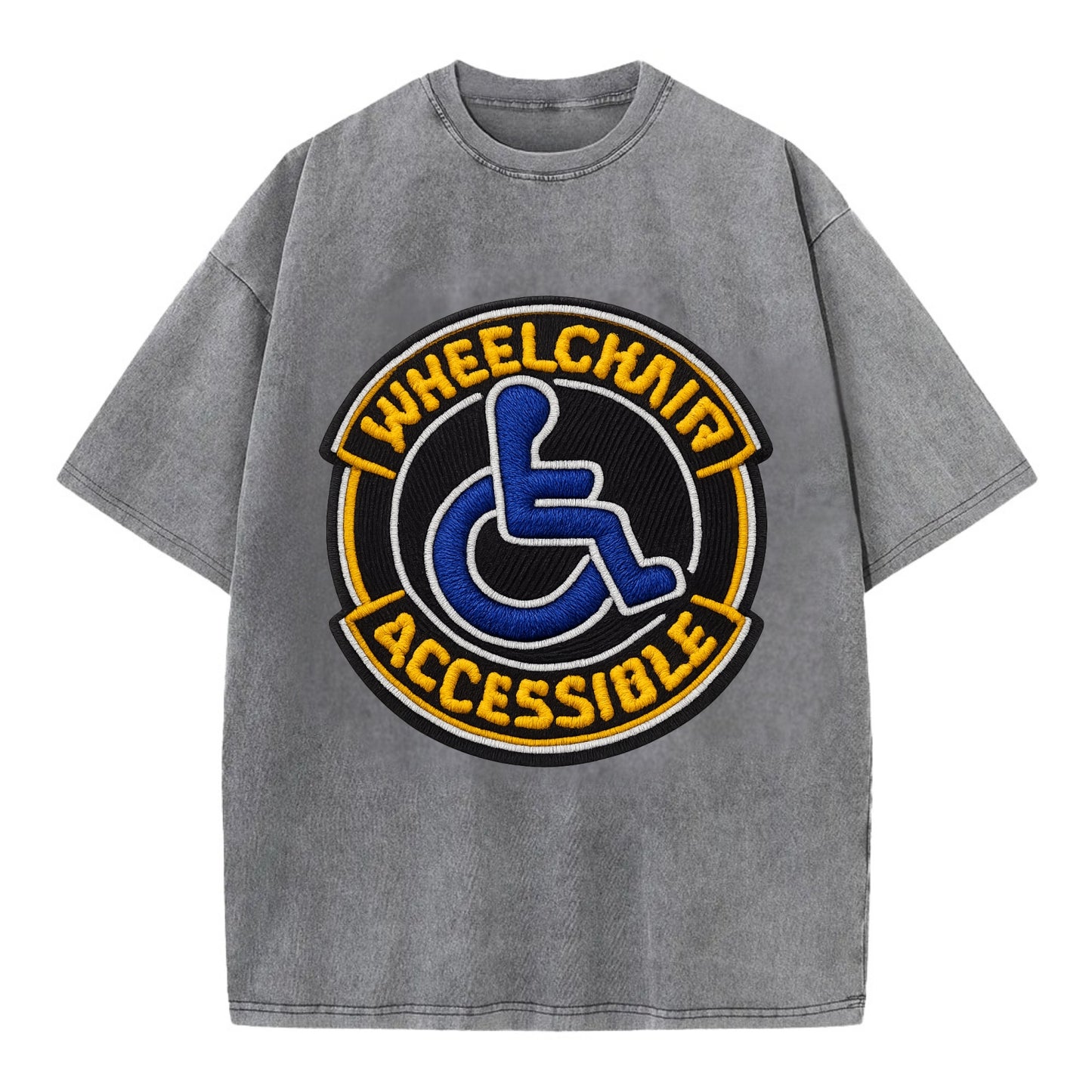 WHEELCHAIR ACCESSIBLE - accessibility symbol in blue , inclusion - Vintage T-shirt - Grey