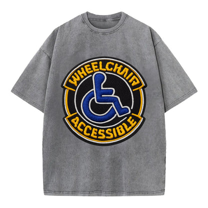 WHEELCHAIR ACCESSIBLE - accessibility symbol in blue , inclusion - Vintage T-shirt - Grey