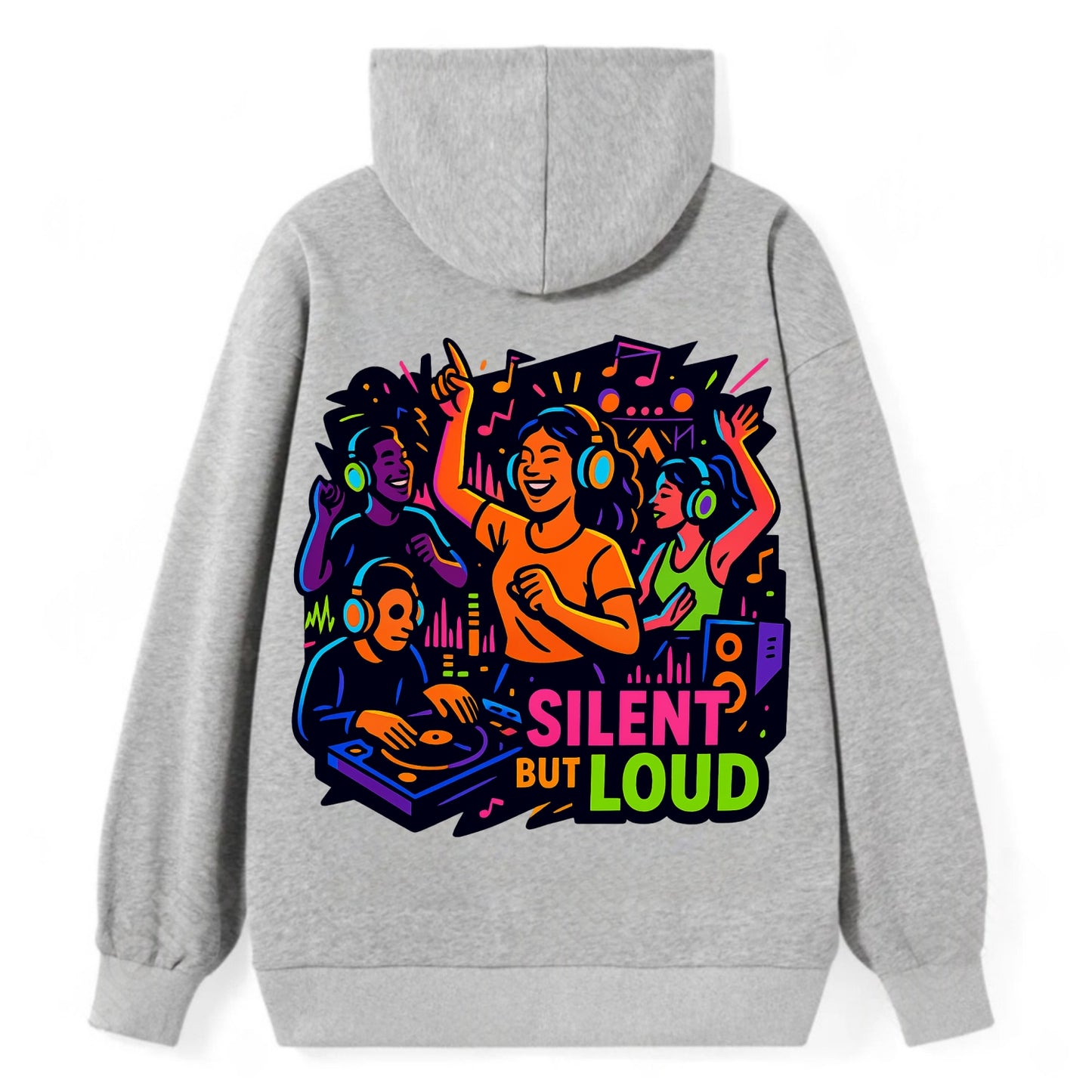 Silent disco dancers with glowing headphones - "Silent But Loud" - unique - Classic Pullover Hoodie - Grey