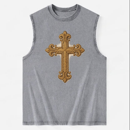 Baroque Cross  - Vintage Washed Tank - Grey