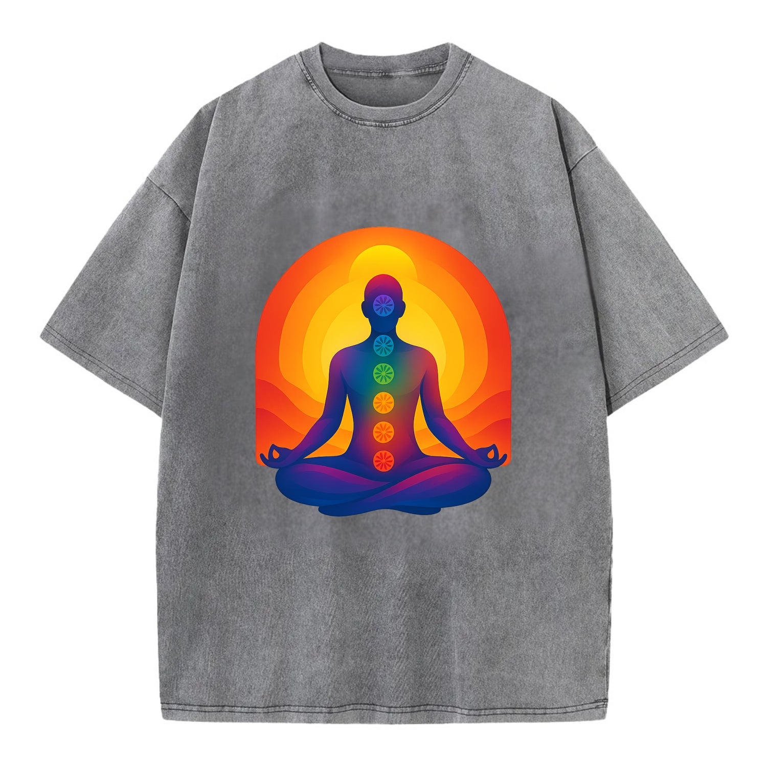 Sunset Meditation - Figure in lotus pose Vintage T-shirt - Grey