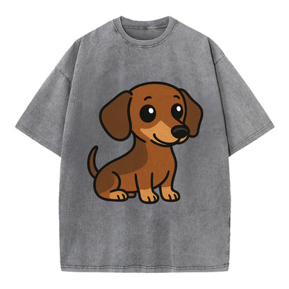 Dachshund - Long body profile view - Vintage T-shirt - Grey