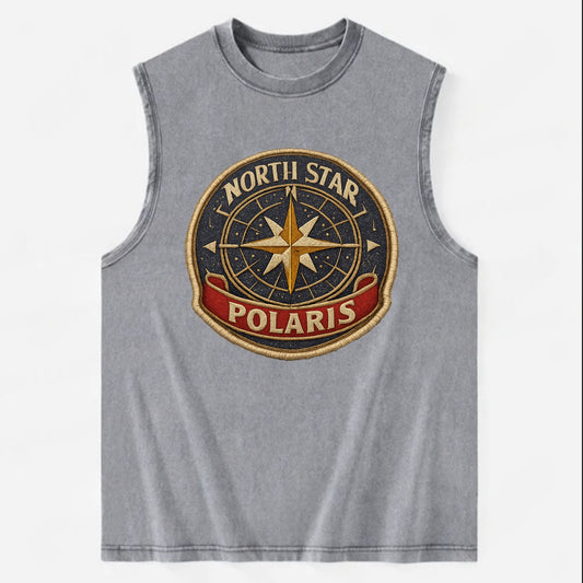 NORTH STAR POLARIS - guiding star in gold and white , navigation - Vintage Washed Tank - Grey