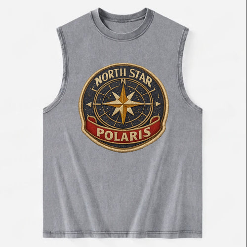 NORTH STAR POLARIS - guiding star in gold and white , navigation - Vintage Washed Tank