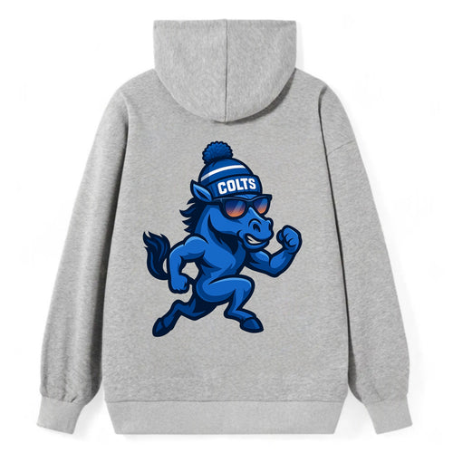 Indianapolis Colt Horse wearing Colts blue and white beanie with pom pom - Classic Pullover Hoodie