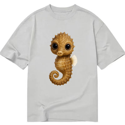 Baby Seahorse - curled tail, snout, large eyes, front-facing, delicate and cute - Classic T-shirt - Grey