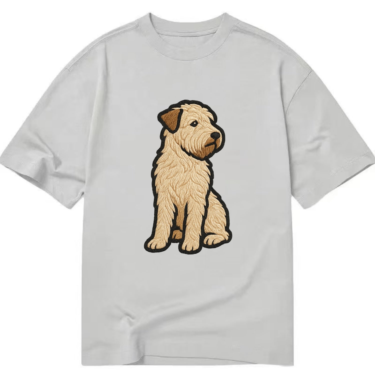 Soft Coated Wheaten Terrier - Light tan flowing coat embroidered pose - Classic T-shirt - Grey