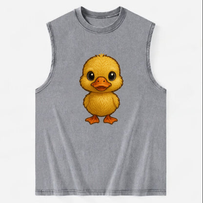 Baby Duck Duckling - yellow fluffy, orange beak, bright eyes, front-facing, - Vintage Washed Tank - Grey