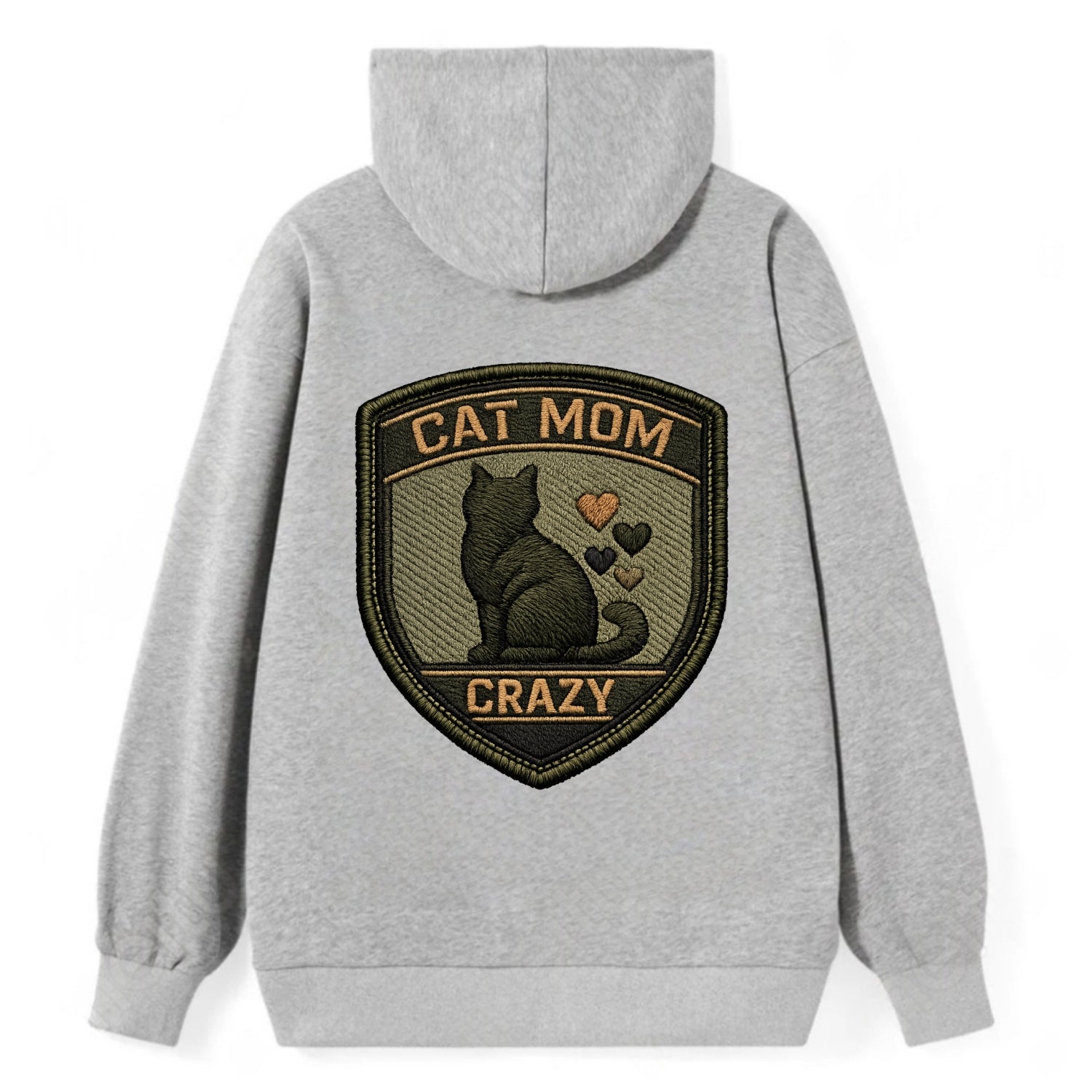 CAT MOM CRAZY - cat silhouette with hearts in purple , cat lady - Classic Pullover Hoodie - Grey