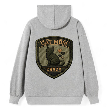 CAT MOM CRAZY - cat silhouette with hearts in purple , cat lady - Classic Pullover Hoodie - Grey