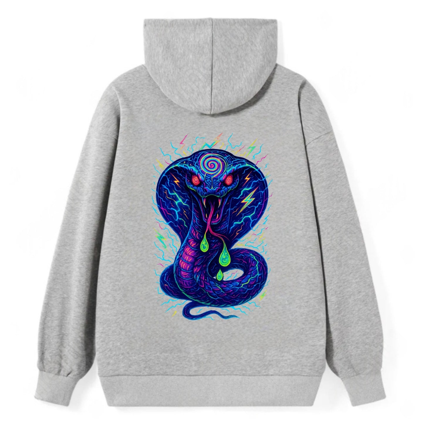 Mesmerizing cobra with hypnotic spiral patterns in the hood, scales that - Classic Pullover Hoodie - Grey