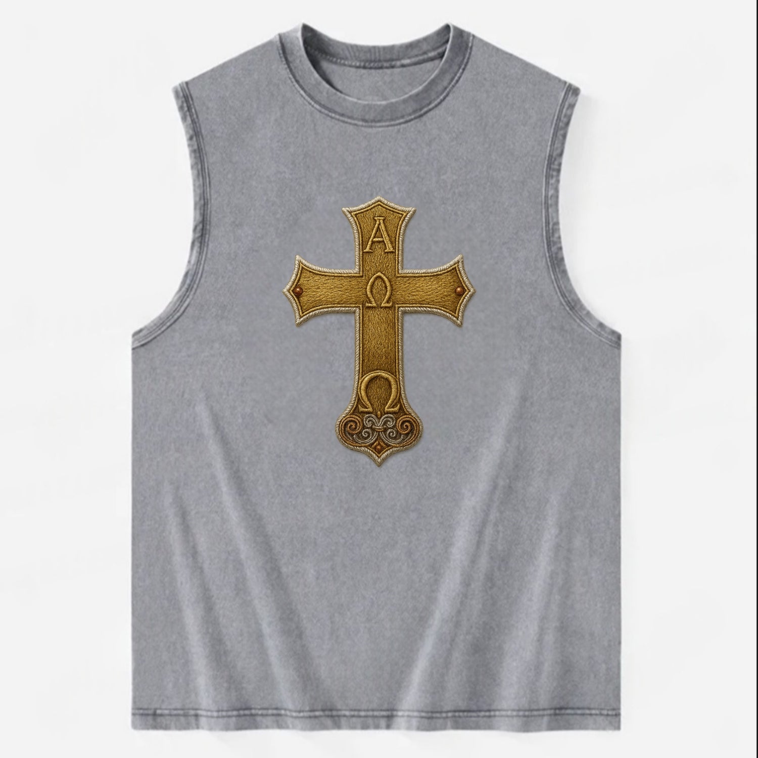 Alpha Omega Cross  - Vintage Washed Tank - Grey
