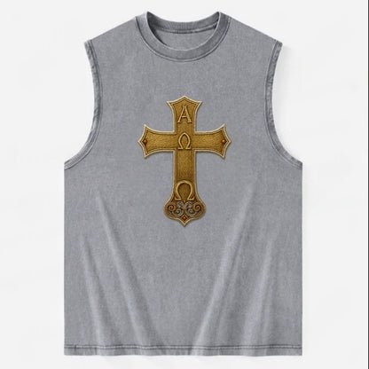 Alpha Omega Cross  - Vintage Washed Tank - Grey