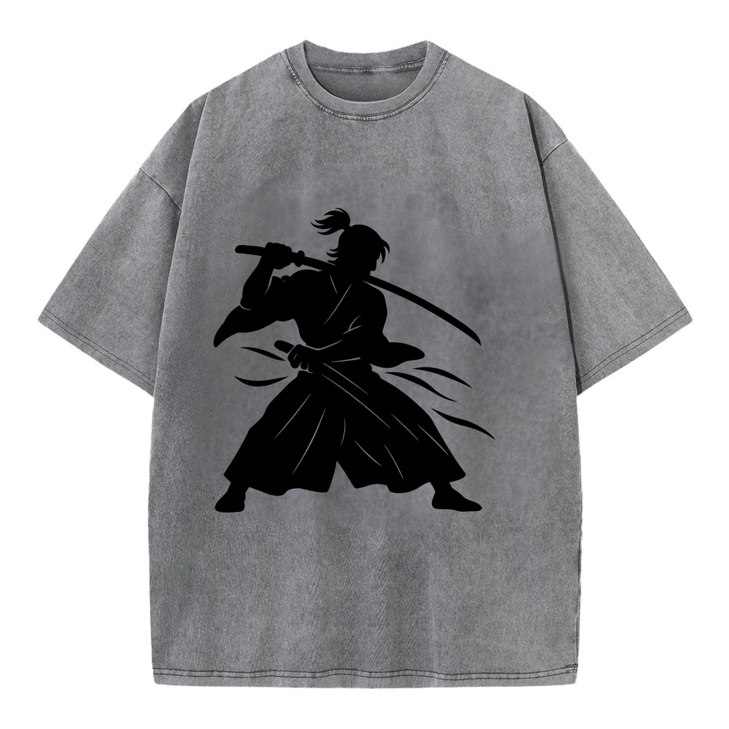 Japanese samurai sword draw - Vintage T-shirt - Grey