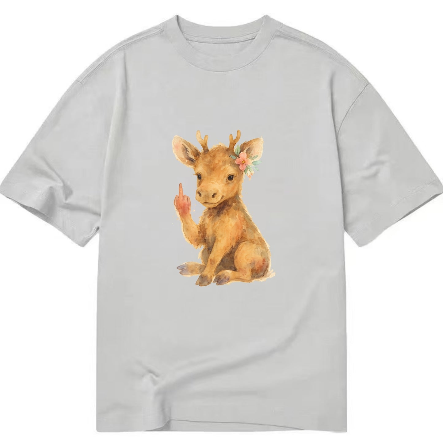 baby moose with adorable tiny antlers, one hoof raised in attitude - Classic T-shirt - Grey