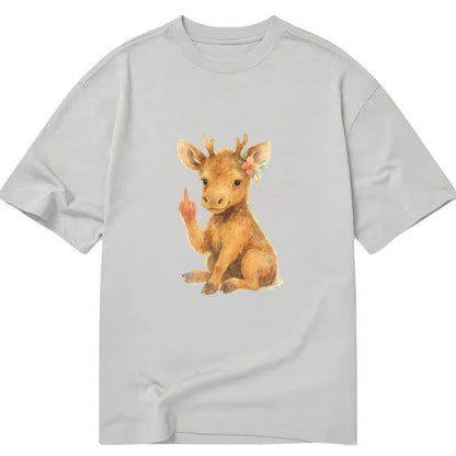 baby moose with adorable tiny antlers, one hoof raised in attitude - Classic T-shirt - Grey