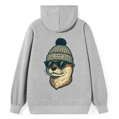 Grand Rapids River Otter wearing Grand Rapids beanie with pom pom and - Classic Pullover Hoodie - Grey