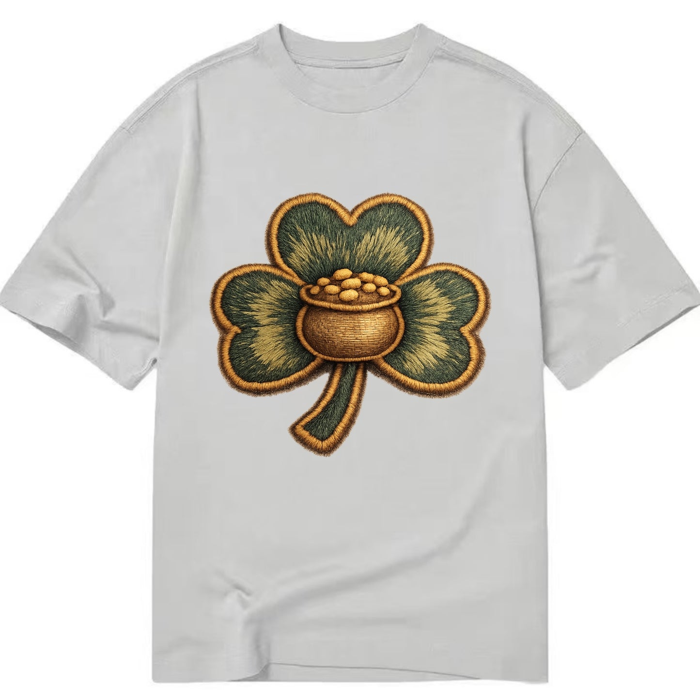 ST PATRICKS CLOVER - lucky clover with gold in green and gold , Irish luck - Classic T-shirt - Grey