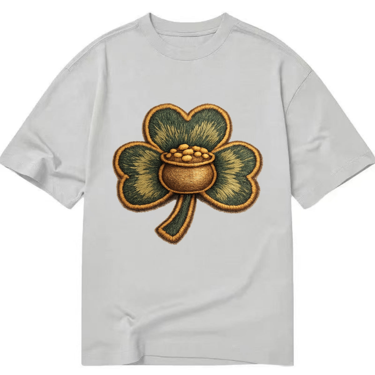 ST PATRICKS CLOVER - lucky clover with gold in green and gold , Irish luck - Classic T-shirt - Grey